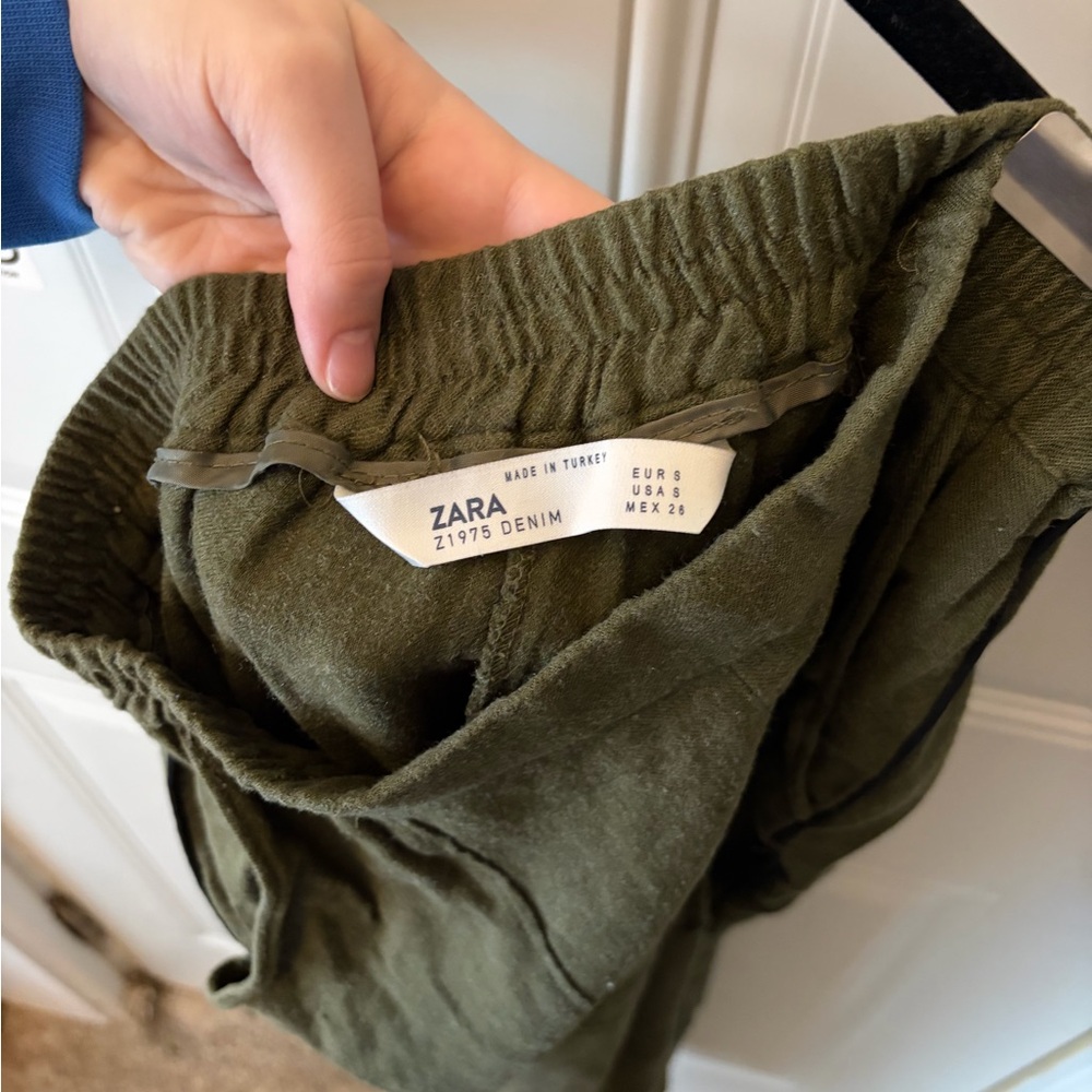 Zara Olive Green Linen Blend Joggers - Picture 4 of 4
